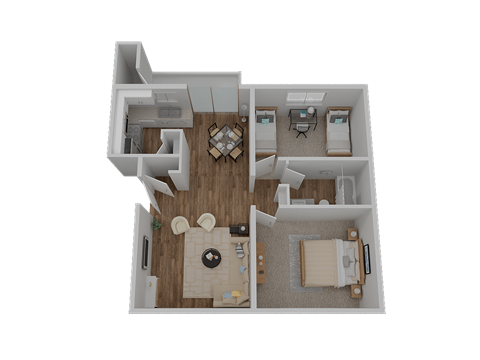 Floor plan for 2 beds, 1 bath, 768 sqft